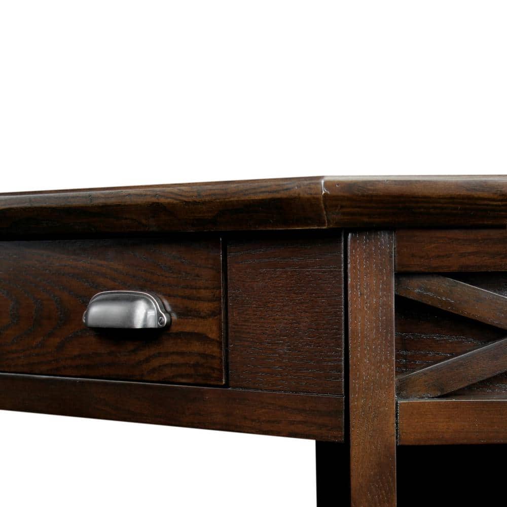 Chocolate Oak Corner Desk with Drawer and Shelf
