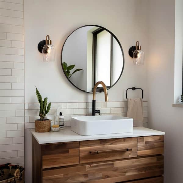 Modern 4.7 in. 1-Light Brass Gold Bathroom Vanity Lighting, Black Wall Sconce, Indoor Wall Light with Bell Hammer Glass