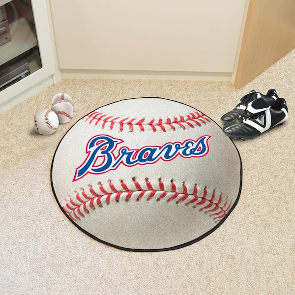 Atlanta Braves White 2 ft. x 2 ft. Round Baseball Area Rug