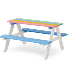 35 in. x 13 in. Rainbow Solid Wood Picnic Table for Outdoor Kids Activity