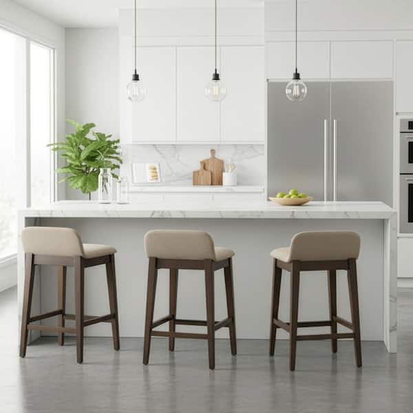 Glamour Home Atia 25 in. Dark Brown Rubberwood Bar Stool with Low Back Seat Height (Set of 2)