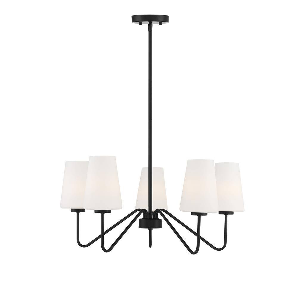 25.75 in. W x 12 in. H 5-Light Matte Black Chandelier with Conical White Glass Shades price history on PriceWatchPro
