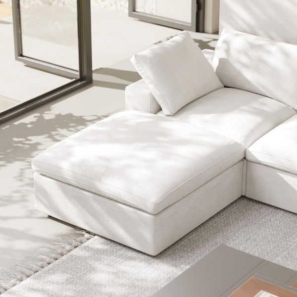 J&E Home 82.66 in. W Square Arm Linen 2-Seater Oversized Modular