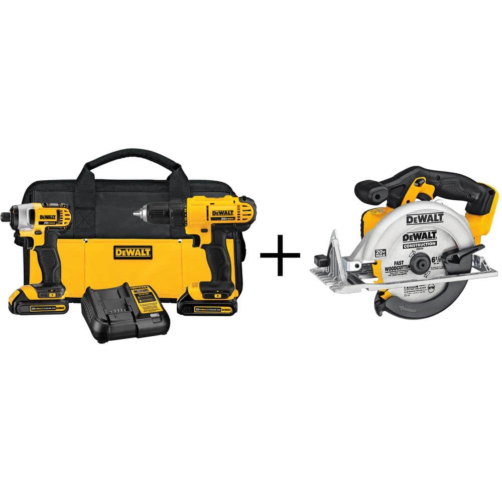 20-Volt MAX Lithium-Ion Cordless Combo Kit (2-Tool) with Bonus Bare Cordless Circular Saw price history on PriceWatchPro