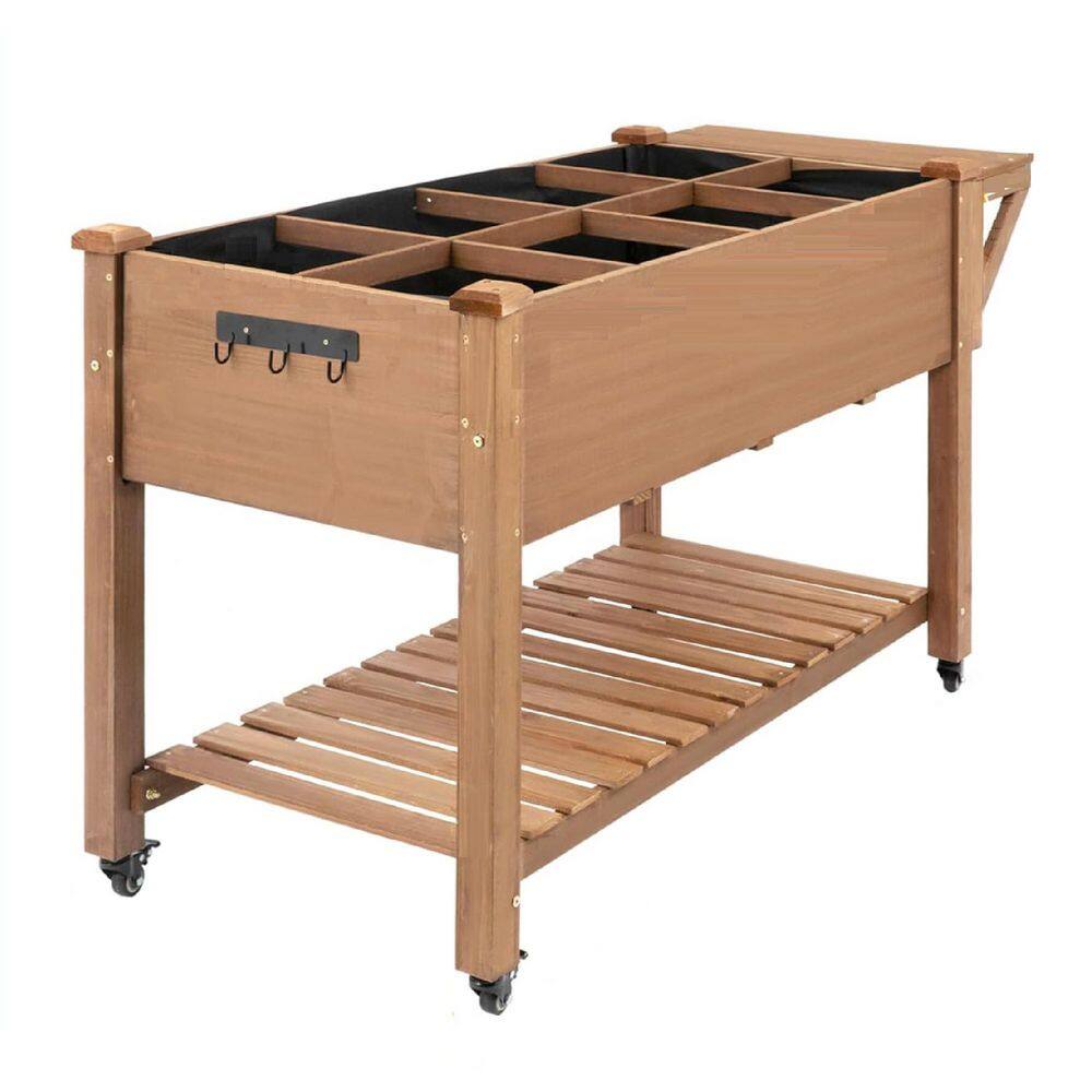 55.5 in. x 24 in. x 32 in. Brown Rectangular Raised Garden Bed with Lockabl