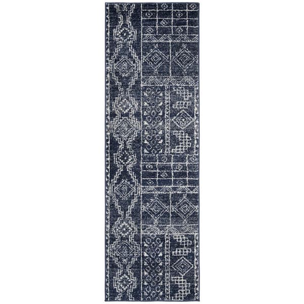 Adirondack Navy/Silver 3 ft. x 8 ft. Western Tribal Runner Rug