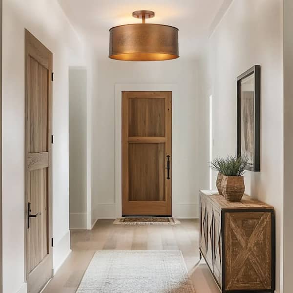 Trent 16 in. 3-Light Antique Bronze Semi-Flush Mount Ceiling Light