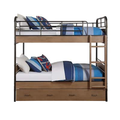Adams Antique Oak and Gunmetal Twin Over Twin Bunk Bed