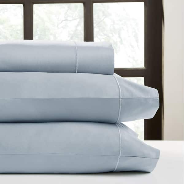 PERTHSHIRE Hotel Concepts 4-Piece Light Blue Solid 500 Thread Count Cotton King Sheet Set
