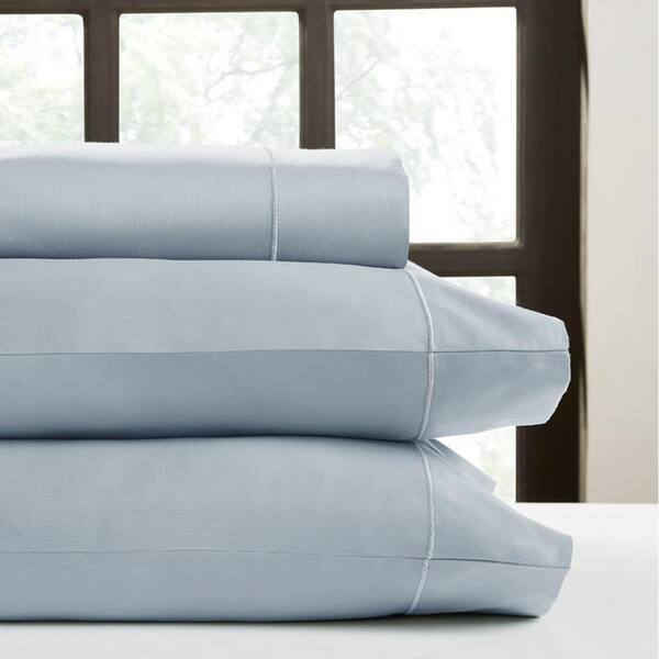 PERTHSHIRE Hotel Concepts 4-Piece Light Blue Solid 520 Thread Count Cotton King Sheet Set