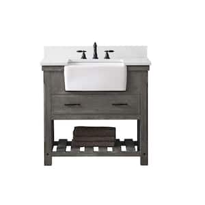 Wesley 36 in. W x 22 in. D Bath Vanity in Weathered Gray with Engineered Stone Top in Ariston White with White Sink