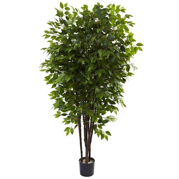 6.5' Ficus Beautiful Artificial Reproduction Tree w/Silk Leaves & Natural Trunk 