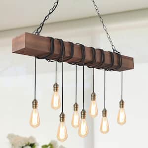 Wood Beam Chandelier 37.5 in. 8-Light Bronze Island Farmhouse Chandelier for Dining Room with Industrial Design