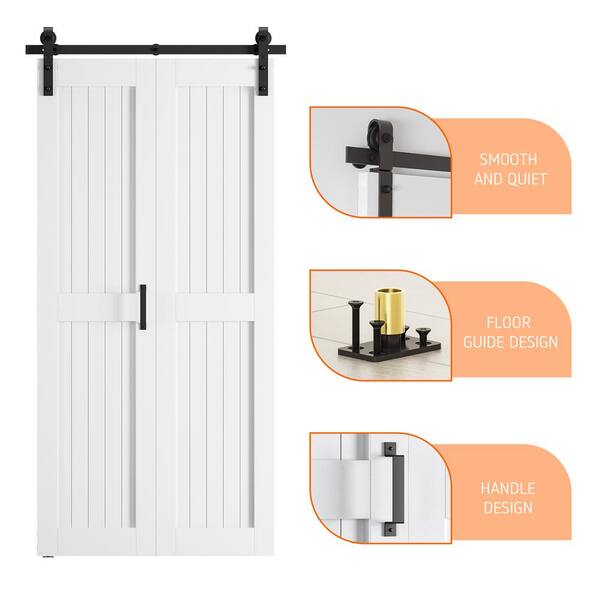 SOCBAZZAR - 40 in. W. x 84 in. 2-Plank Prefinished White MDF Bi-Fold Barn Door with Sliding Hardware kit