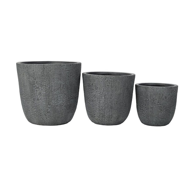 Gray Magnesium/Concrete Oxide Round Floor Planter Sets with (3-Pack)