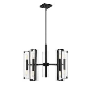 Winfield 25 in. W x 18.5 in. H 10-Light Matte Black Chandelier with Clear Glass Shades