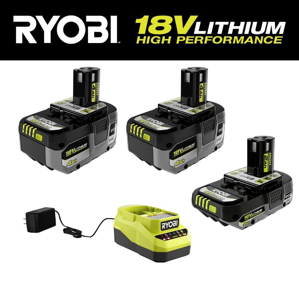 RYOBI ONE+ 18V Lithium-Ion HIGH PERFORMANCE Starter Kit with 2.0 Ah ...