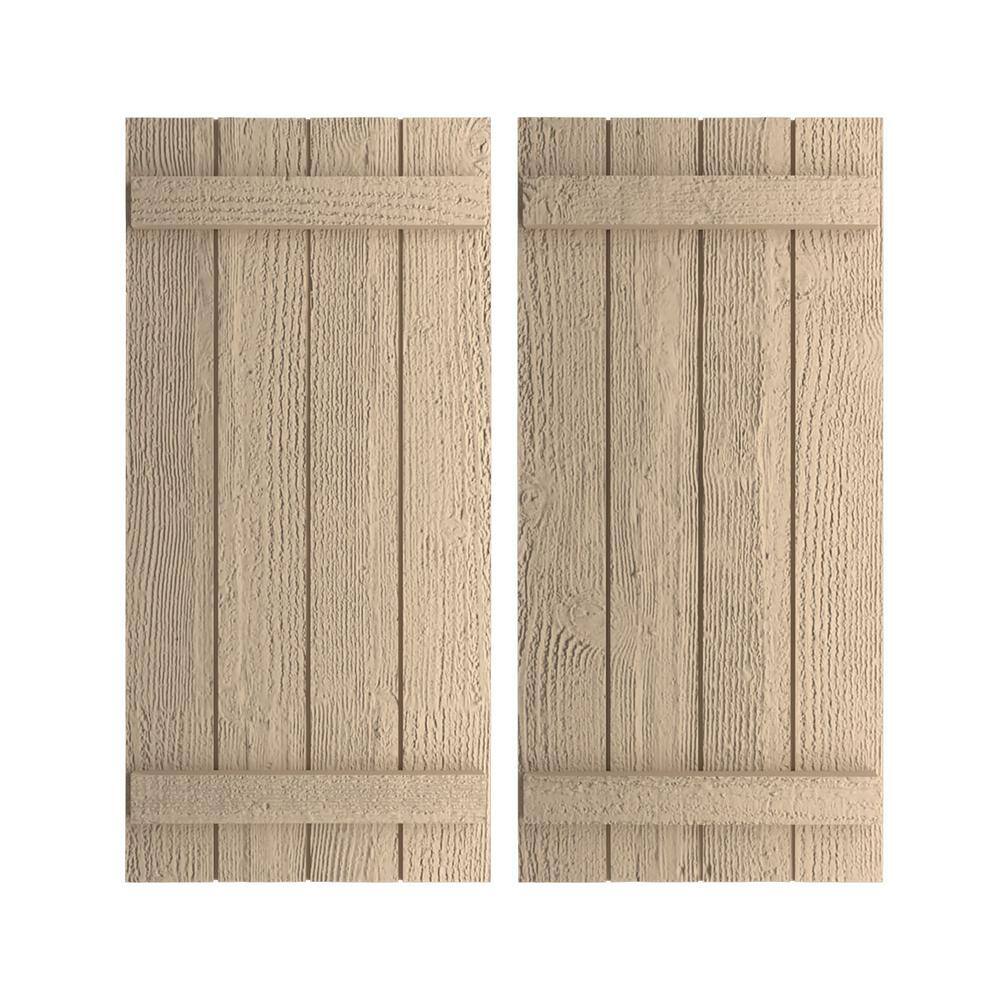 22 in. x 28 in. Timberthane Polyurethane 4-Board Joined Board-n-Batten Rough Sawn Faux Wood Shutters Pair