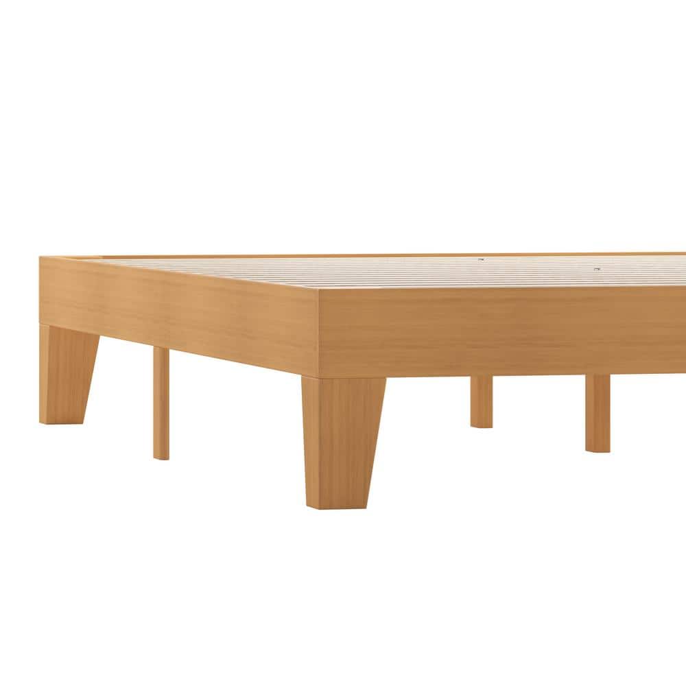 Natural Pine Queen Platform Bed with Storage Drawer and Slats