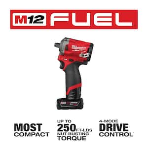 M12 FUEL 12V Lithium-Ion Brushless Cordless Stubby 1/2 in. Impact Wrench Kit with M12 3/8 in. Ratchet