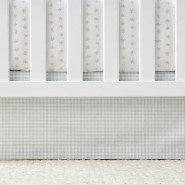 The Company Store Company Kids Ditsy Gingham Organic Cotton Percale 16 in. Gray Crib Skirt