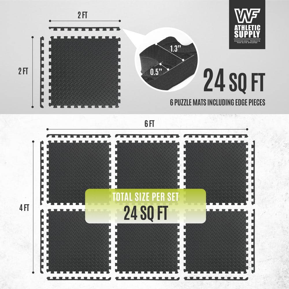 Black Diamond Pattern Interlocking EVA Foam Gym Floor Tiles, 24 x 24 Inch