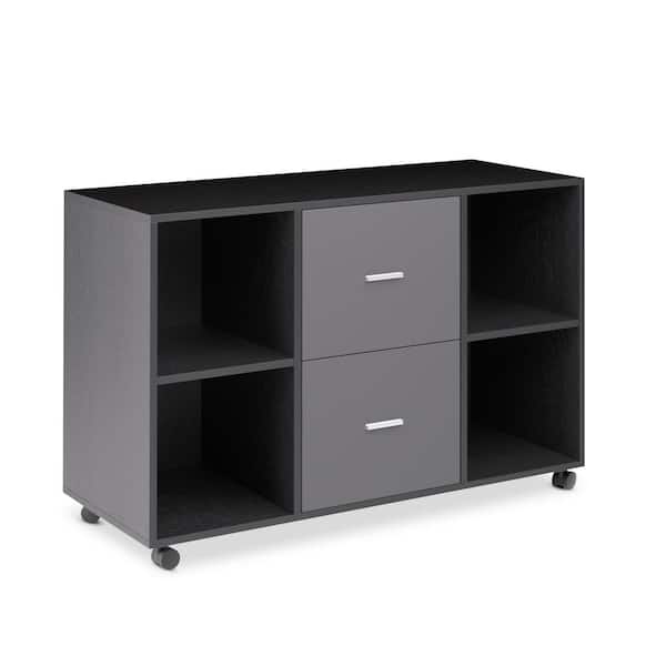 Utopia 4niture Lorelie Dark Gray File Cabinet with 4 Open Storage Shelves and 2 Drawers