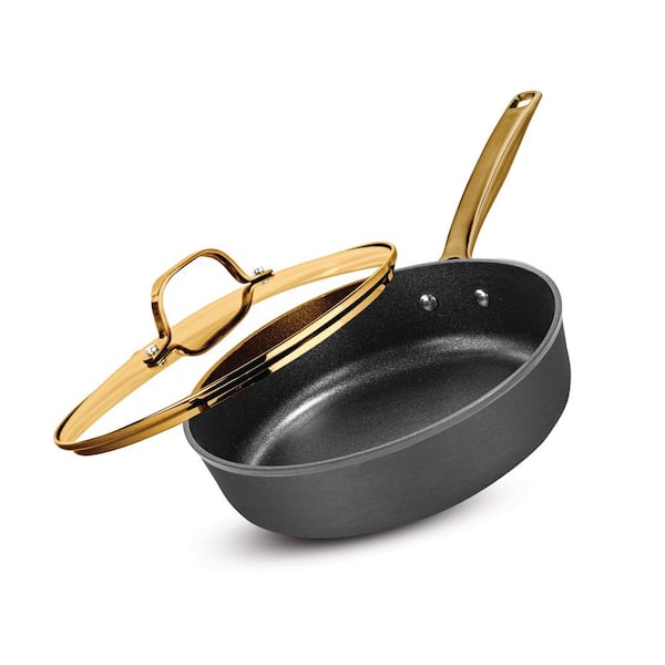 GRANITESTONE 4 qt. Aluminum Armor Max Gold Hard Anodized Heavy Duty 4-Layer Ultra Release Nonstick Deep Saute Pan with Lid