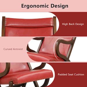 Wood Outdoor Rocking Chair with PU Cushion Red Modern Rocker w/Rubber Wood Frame Red (Set of 2)