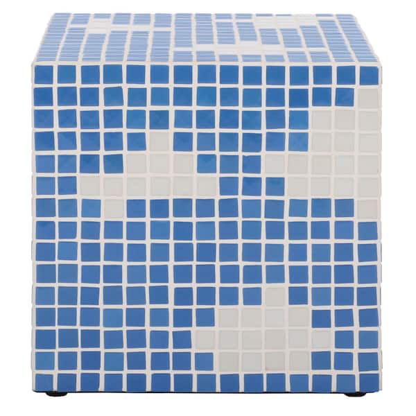 SAFAVIEH Hikari 16 in. Light Blue/White Square Tiles End Table