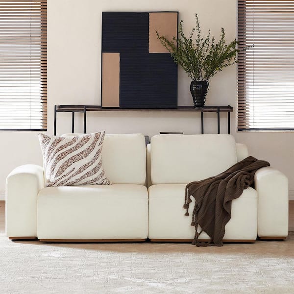 Alberto 86 in. 2-piece Polyester Sectional Sofa with Wide Armrests in Beige