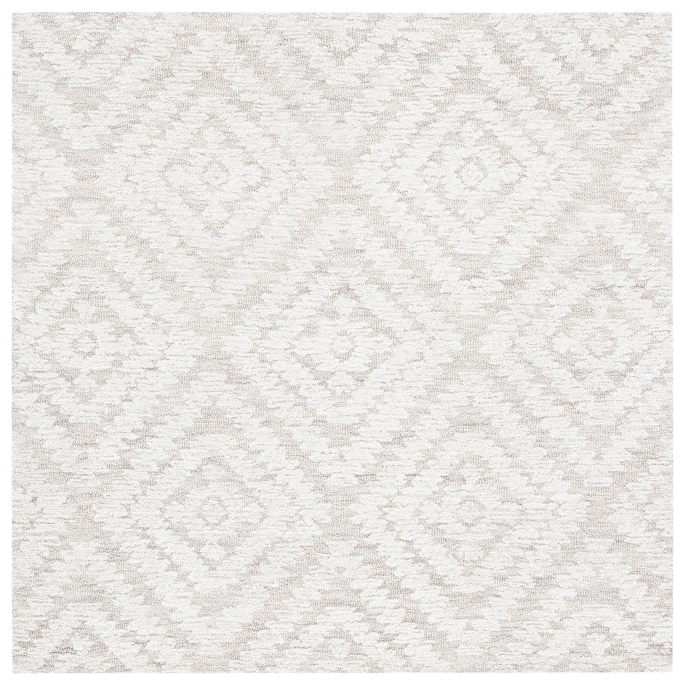 Elegant Hand-Tufted Wool Square Rug in Beige and Brown