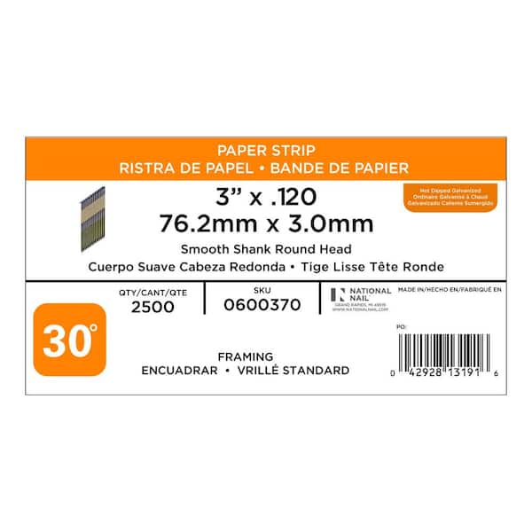 WoodPro Fasteners 3" X .120 33° Offset Round Head Framing Nails – Hot Dip Galvanized Ring Shank, Paper Tape Collated, 500/Box, For Treated Lumber & Exterior Use