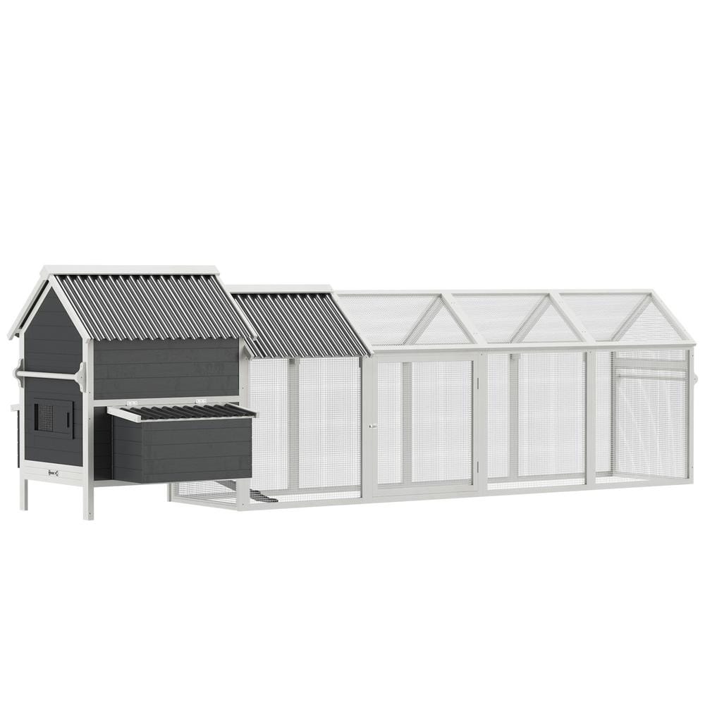 Extra Large Gray Wooden Chicken Coop with Run and Handle