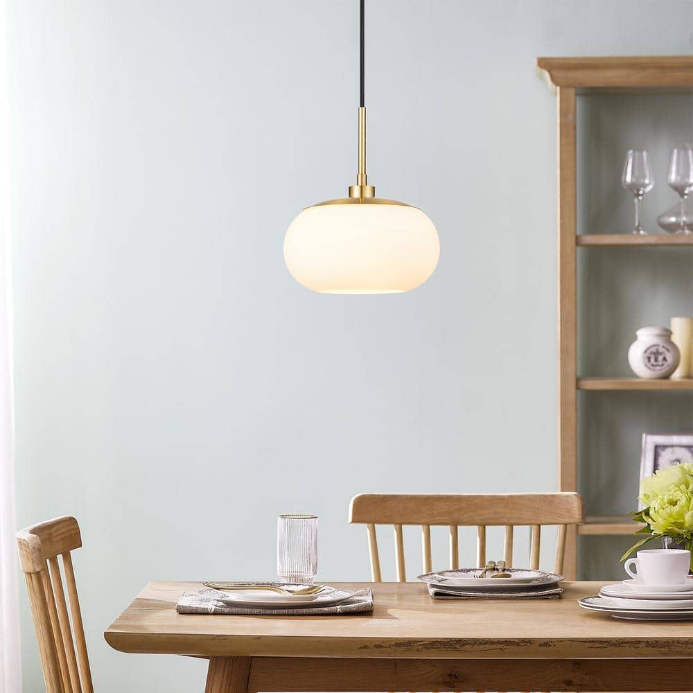 Opal White and Gold Glass Globe Pendant Light
