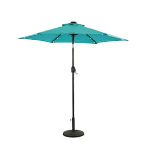 7.5 ft. Steel Market Patio Umbrella With Solar LED Lights in Teal