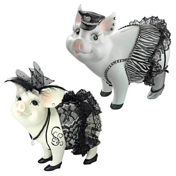 Design Toscano Lace and Lard and Porker on Patrol Pig Statue Set (2-Piece)