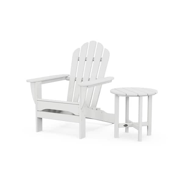 Trex Outdoor Furniture Monterey Bay 2-Piece Plastic Patio Conversation Set Adirondack Chair with Side Table in Classic White