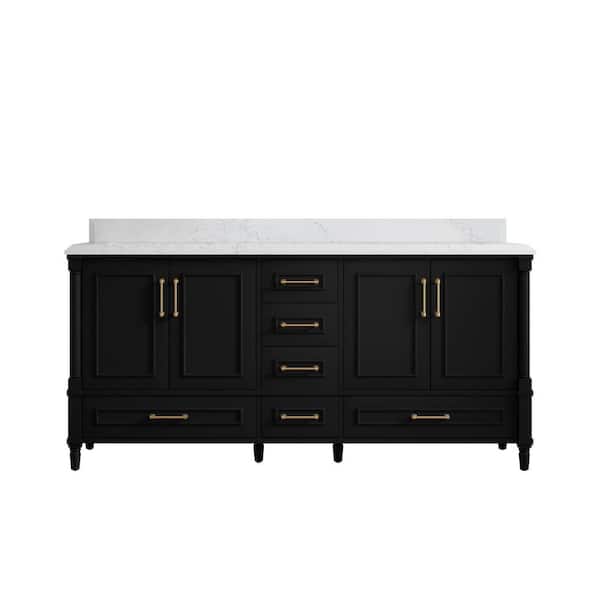 Willow Collections Hudson 72 in. W x 22 in. D x 36 in. H Double Sink Bath Vanity in Black with Cove Edge Empira Quartz Top