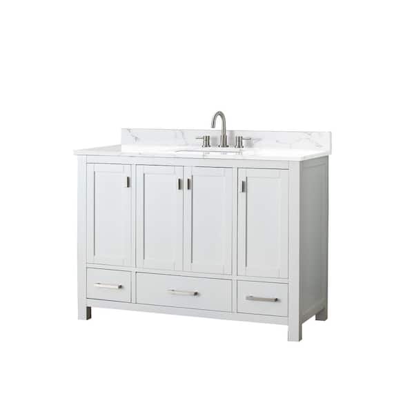 Modero 49 in. Single Sink White Bath Vanity with Cala White Engineered Stone Top