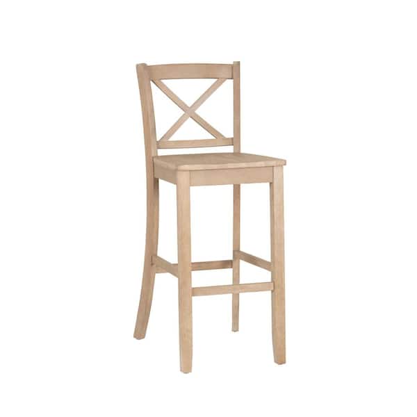 Linon Home Decor Alexandria 30 in. Graywash X High Back Bar Stool with Wood Seat