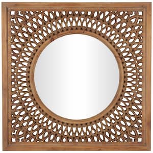 40 in. W x 40 in. H Square Frameless Brown Wall Mirror with Carved Scroll Pattern