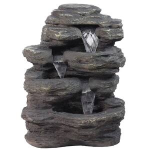 24 in. LED Lighted Multi-Tiered Rock Look Outdoor Patio Garden Water Fountain