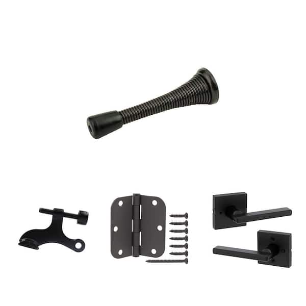 Matte Black Spring Door Stop, Hinge Pin Door Stop, 3-1/2 in. Hinge (3-Pack) and Privacy Door Handle
