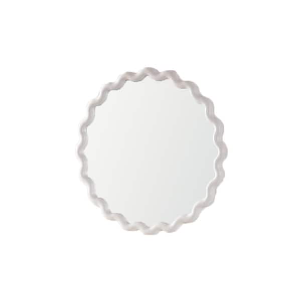 Avex Cream White 28 in. W x 28 in. H Wavy Decorative Round Wooden Framed Mirror