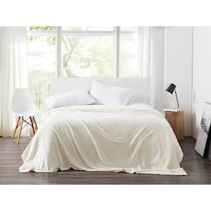 Plush Ivory Solid Polyester Full/Queen Blanket