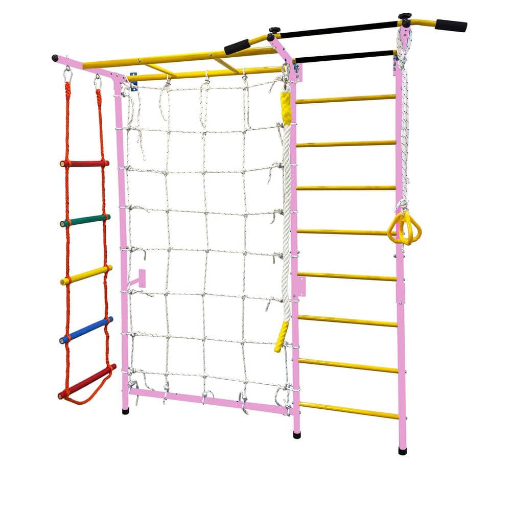 7-In-1 Large Pink Paradise Swedish Ladder Wall Child's Gym Playset Rope Wall Climbing