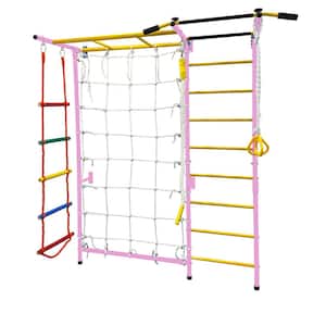 7-In-1 Large Pink Paradise Swedish Ladder Wall Child's Gym Playset Rope Wall Climbing