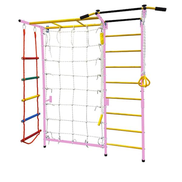 7-In-1 Large Pink Paradise Swedish Ladder Wall Child's Gym Playset Rope Wall Climbing