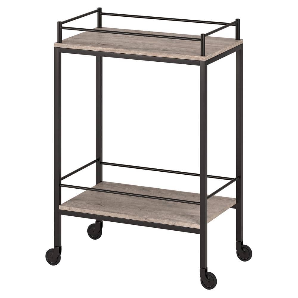 Barnes Modern Bar Cart with Storage - Antiqued Gray Oak